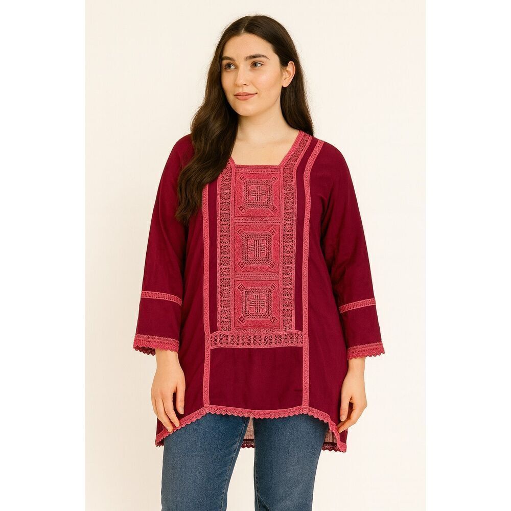 Johnny Was Alessandra crochet trim tunic blouse xs